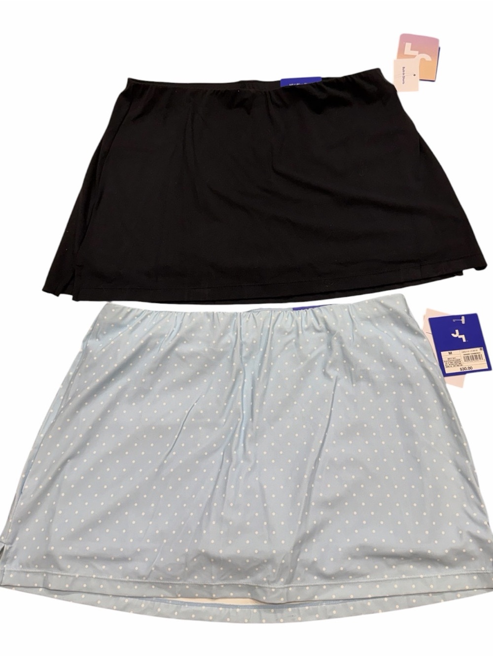 Bundle of TWO New with tags Women's Knit Skort JoyLab Light Blue Polka Dot Black